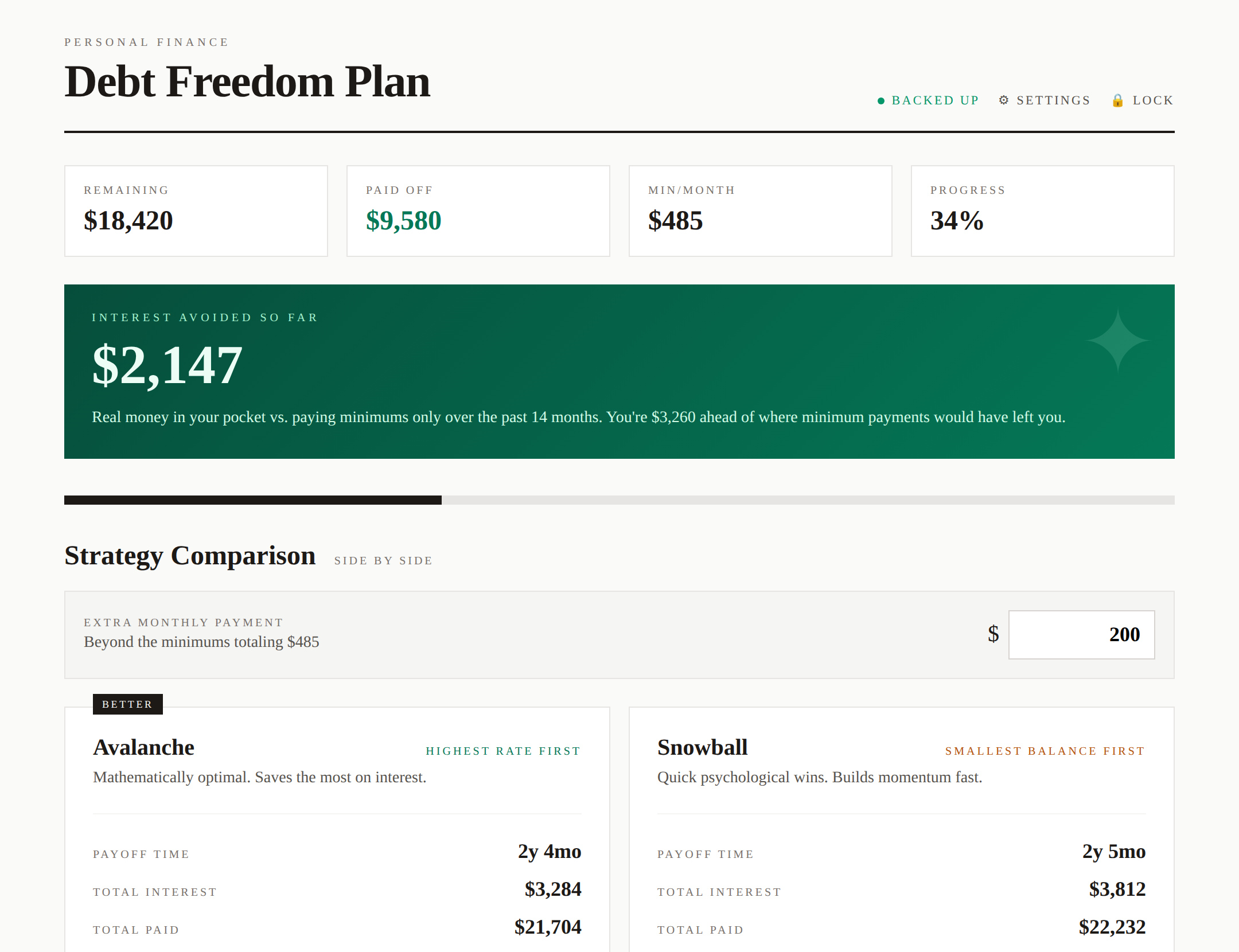 Debt Freedom Plan interface